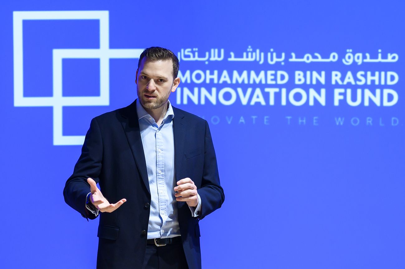 Alex Collins presenting at the Mohammed Bin Rashid Innovation Fund